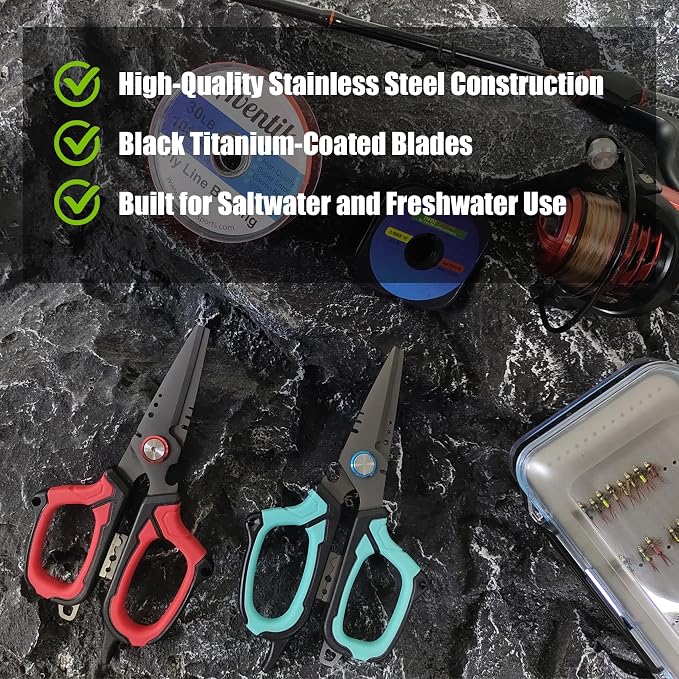 Eupheng 6.5" Pro Multifunction Fishing Scissors for Braided Line Mono Fluorocarbon wire lines,Dual Serrated Titanium Blades Non-Slip Grip Fishing Shears Enlarged Finger Holes with Bottle Opener
