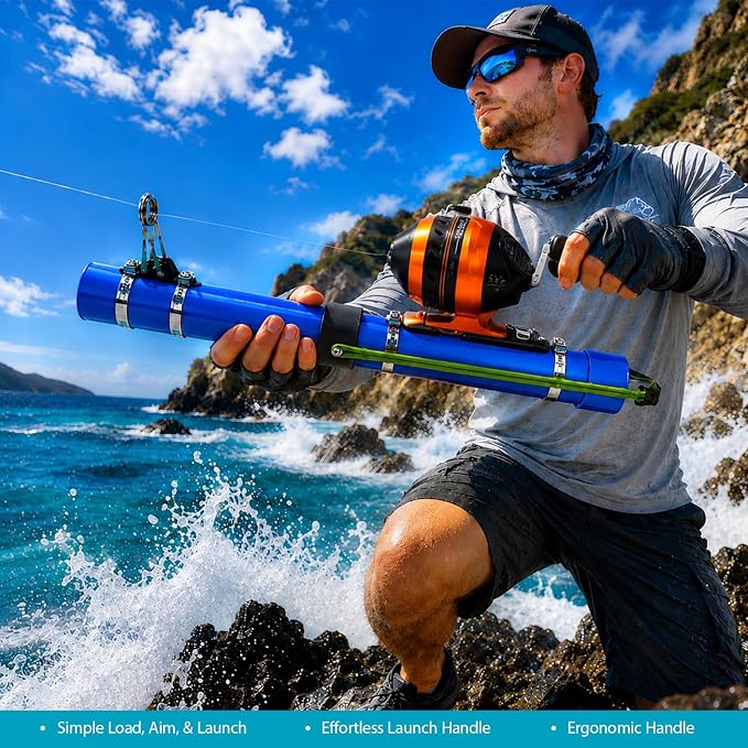 Fishing Catapult Rod, Portable Catapult Fishing Pole with Reel & Metal Lure, Complete Casting Kit with 2 Latex Tubes & Carry Bag for Saltwater and Freshwater Fishing Gear
