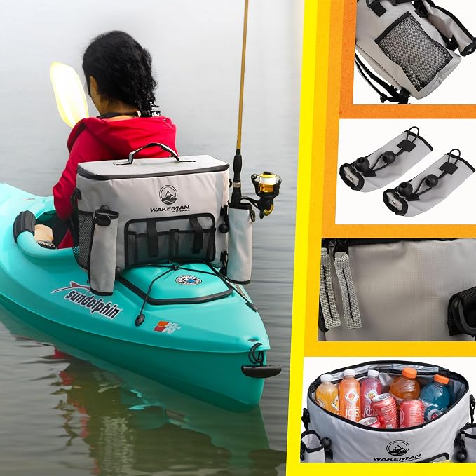 Kayak Cooler - 18L Seat Back Fishing Cooler - Water-Resistant Insulated Bag - 8-12 Hour Cooling Time - Kayak Accessories by Wakeman Outdoors