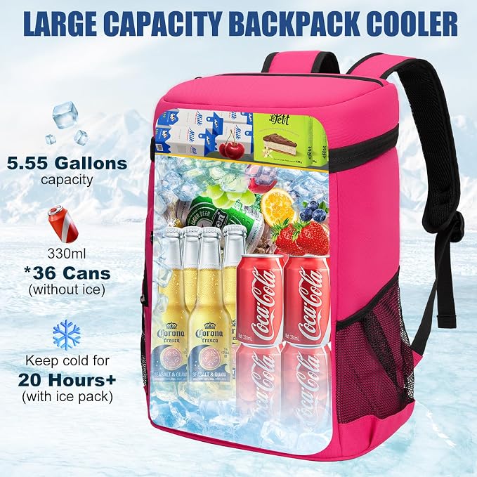 Backpack Cooler Insulated Leak Proof, Lightweight Soft Sided Cooler Backpack for Men Women, Waterproof Beach Cooler Bag Lunch Backpack for Camping Hiking Picnic Fishing Travel Outdoor