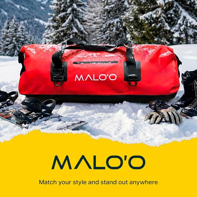 Malo’o Waterproof Dry Duffel, Heavy-Duty Roll Top Waterproof Gear Bag with Shoulder Strap & Molle Loops, Marine Duffel for Kayaking, Boating, Camping, Beach & Travel, Red, 100L
