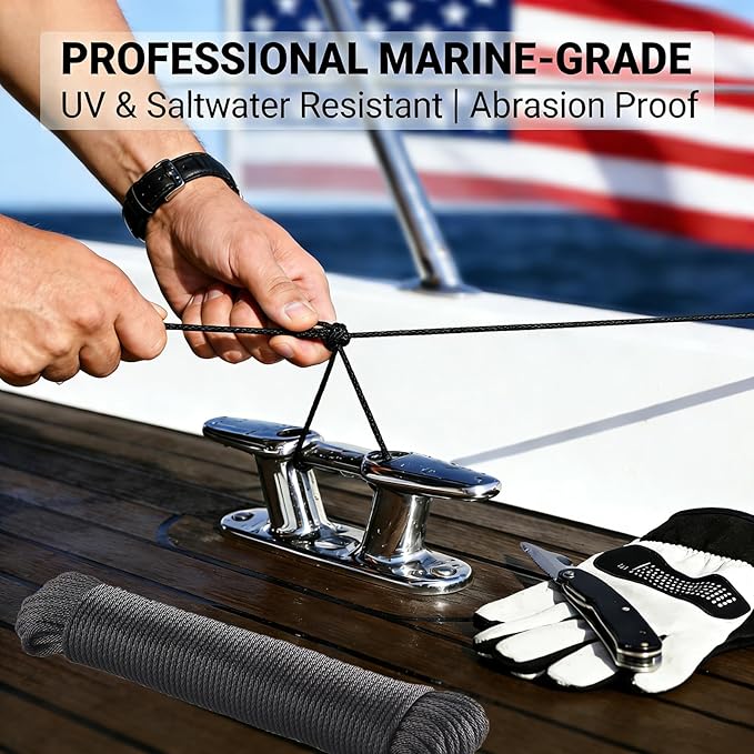 Black UV Resistant Polyester Rope 1/8in 100ft Braided Cord Marine Camping | Outdoor, Clothesline, Flag Line, Boating, Hiking