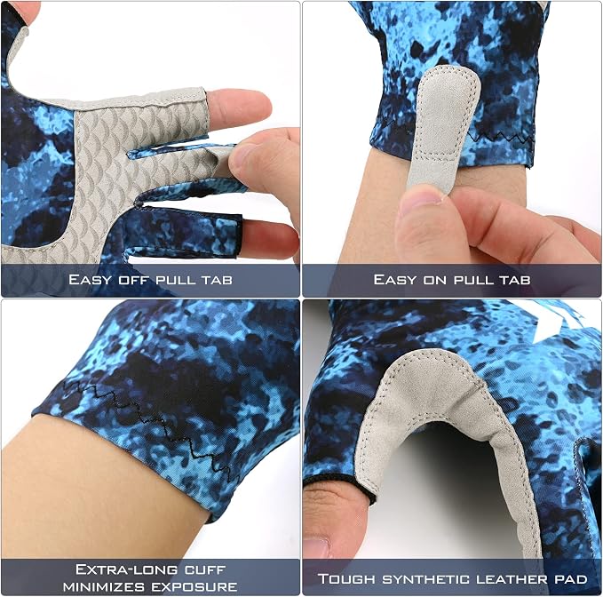 KastKing La Sal Fishing Gloves UPF50+ Sun Gloves UV Protection Fingerless Gloves Men Women for Outdoor, Kayaking, Rowing, Paddling, Canoeing, Hunting