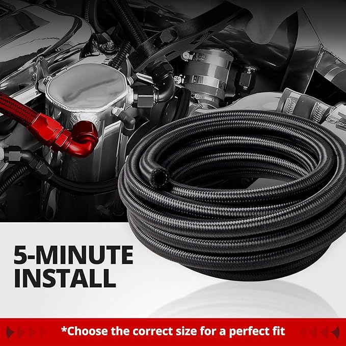 EVIL ENERGY 8AN Fuel Line, AN8 Braided Fuel Hose Nylon CPE 25FT Black