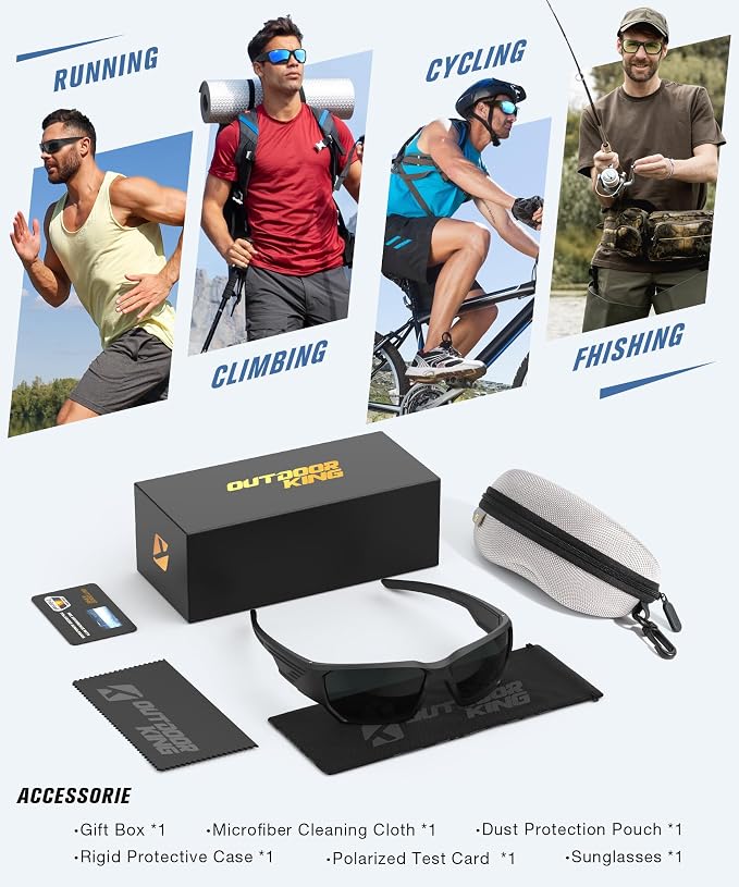 Men's Polarized Fishing Sunglasses, UV400 Wrap Around Sports Sunglasses, Floatable Anti-Glare Eyewear for Runing