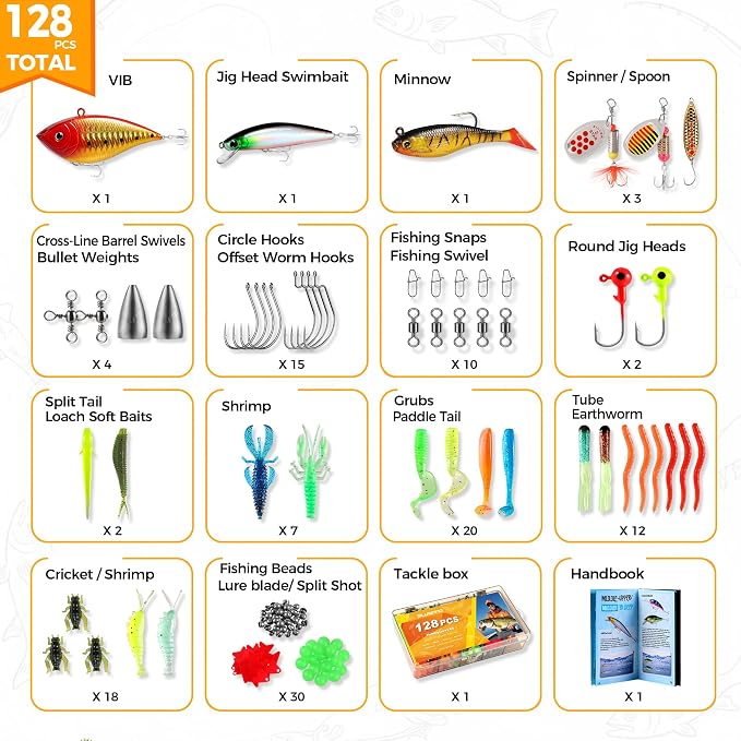 PLUSINNO Fishing Lures, All-in-One Fishing Tackle Box with Tackle Included, Fishing Gear Lure Bait Accessories Kit for Freshwater Bass Trout, Ideal Fishing Gifts for Men, Father & Beginners