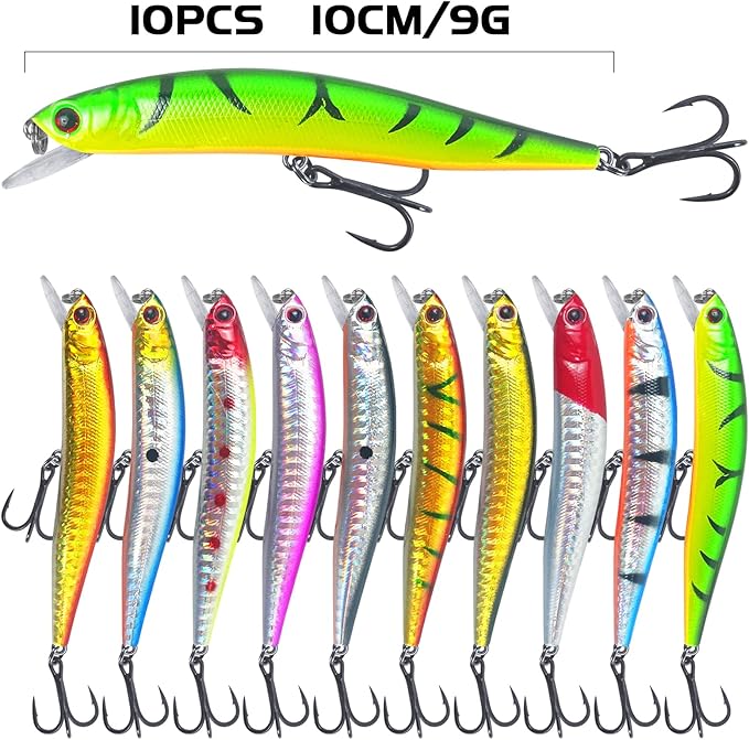 43Pcs Fishing Lures Kit Minnow Popper Walleye Fishing Lures Mixed Hard Crank Baits for Bass Fishing Walleye Salmon Freshwater Saltwater