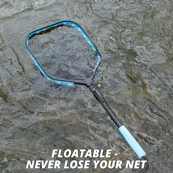 Floating Fishing Net, Collapsible Landing Net, Fish Net with Rubber Coated Polyethylene Netting for Bass, Trout, Fly Fishing, Kayak & Boat Fishing