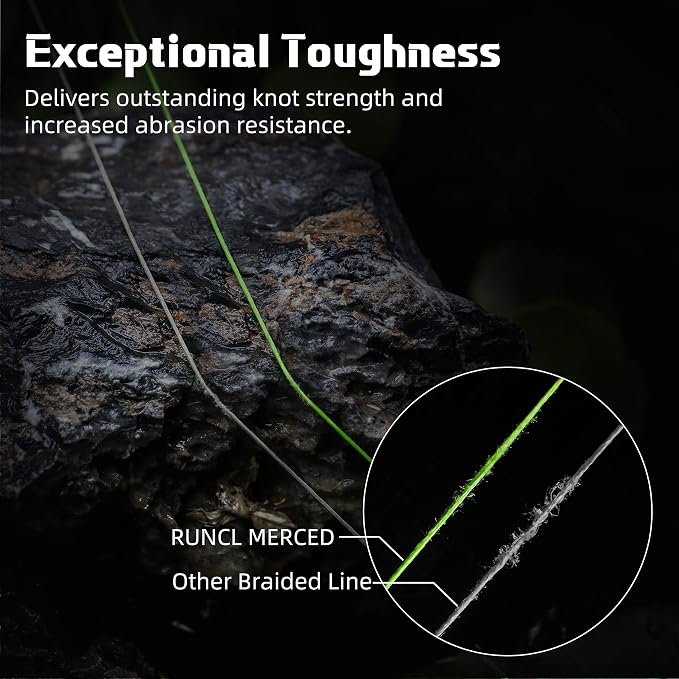 RUNCL Braided Fishing Line Merced, 1000 500 300 Yards Braided Line 4 8 Strands, 6-200LB - Proprietary Weaving Tech, Thin-Coating Tech, Stronger Smoother for Freshwater Saltwater