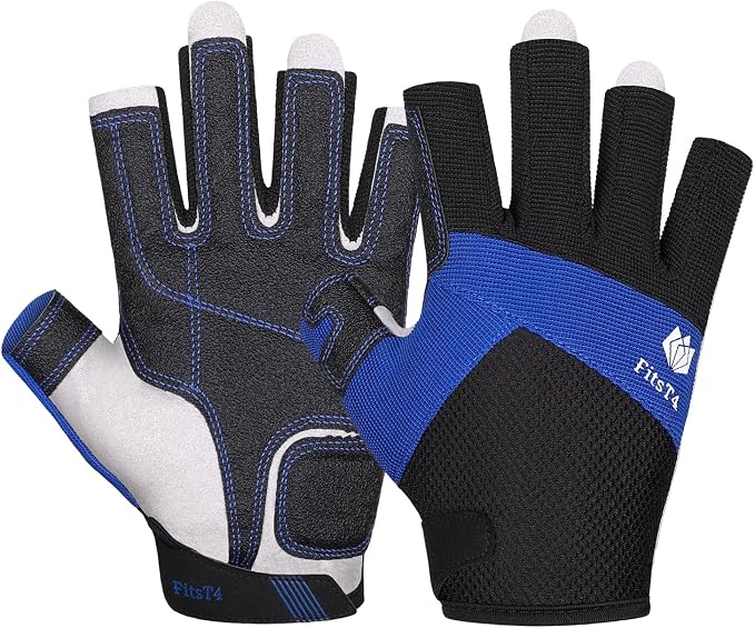 FitsT4 Sports Kayaking Gloves 3/4 or Full Finger Padded Palm Fingerless Gloves for Men Women Youth Perfect for Sailing Paddling Canoeing Boating Workout Rowing SUP and Other Water Sports