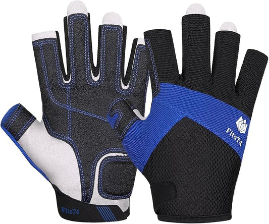 FitsT4 Sports Kayaking Gloves 3/4 or Full Finger Padded Palm Fingerless Gloves for Men Women Youth Perfect for Sailing Paddling Canoeing Boating Workout Rowing SUP and Other Water Sports