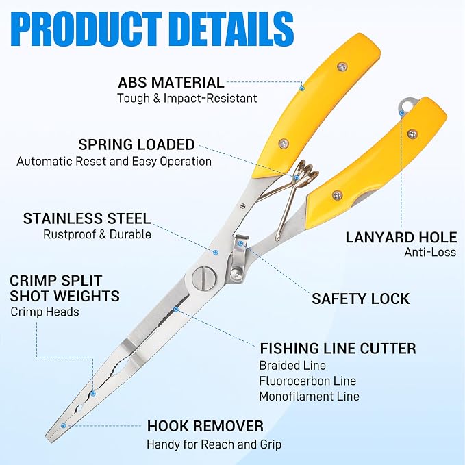 Fishing Pliers Hook Remover, Stainless Steel Long Nose Fish Pliers for Hook Remover Line Cutter Crimper Multi-Function Fishing Tool for Saltwater Freshwater