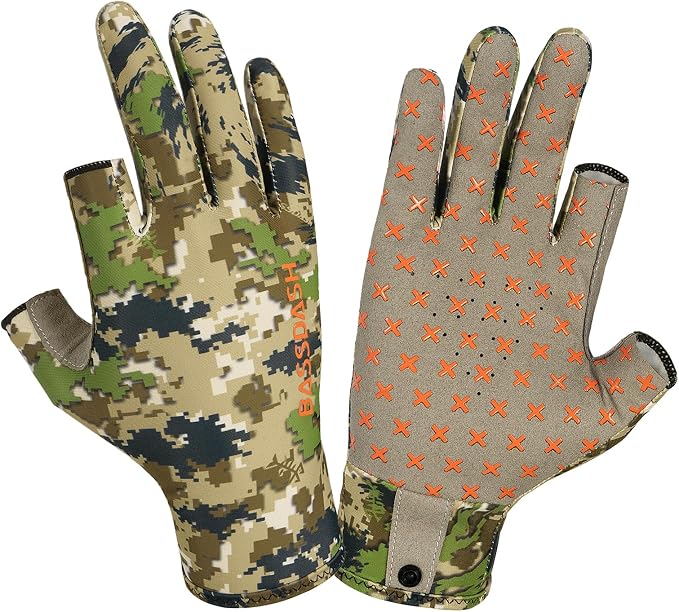 BASSDASH Unisex Fingerless Camo Hunting Gloves for Men's Women's Early Season Warm Weather UPF 50+ Lightweight Fishing Photography HG03