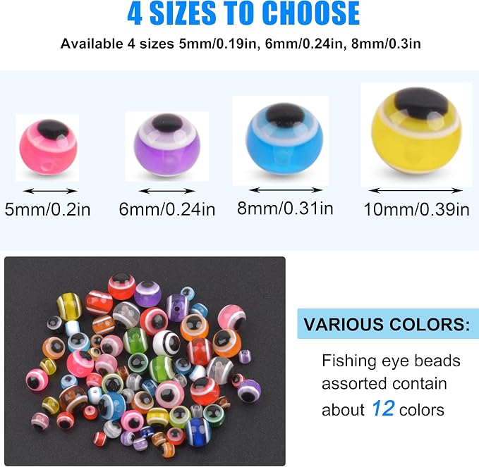 Fishing Beads Assortment Kit Hard Plastic Fishing Line Beads Bait Eggs for Texas Carolina Rigs Fish Rigs DIY Kit, 10mm 100pcs
