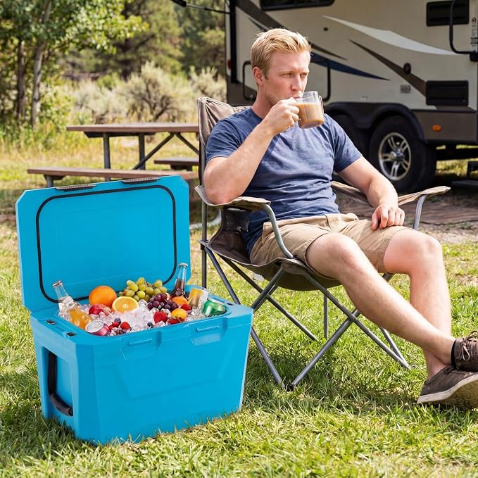 COSTWAY Insulated Portable Cooler, Hard Shell Ice Chest w/ 2 Cup Holders, Bottle Opener, Drain Plug, 3-Day Ice Retention, Outdoor Leak-Proof Dry Box for Beach, Camping, Fishing, Picnic