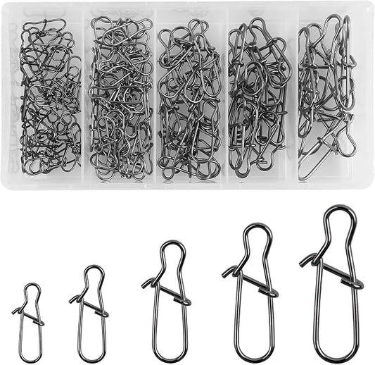 Stainless Steel Duo Lock Snap Clip Kit 100pcs/300pcs Fishing Swivel Lure Snaps High Strength Quick Change Fish Snap Clips Fishing Gear Hooked Snaps for Saltwater Freshwater