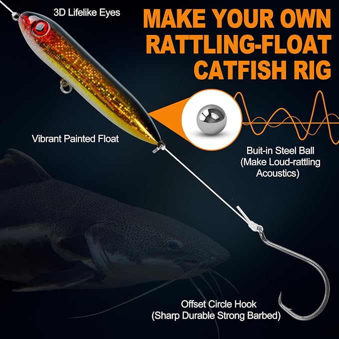 Catfishing Tackle Making Kit Catfish Rig Accessories, 110/148pcs Santee Rig Catfishing Tackle with Catfish Floats Catfish Rattles Peg Floats Hooks Swivels Sinker Slides Catfishing Equipment