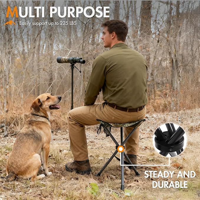 Portal Tall Folding Tripod Stool for Outdoor Camping Walking Hunting Hiking Fishing Travel, Support 225 lbs