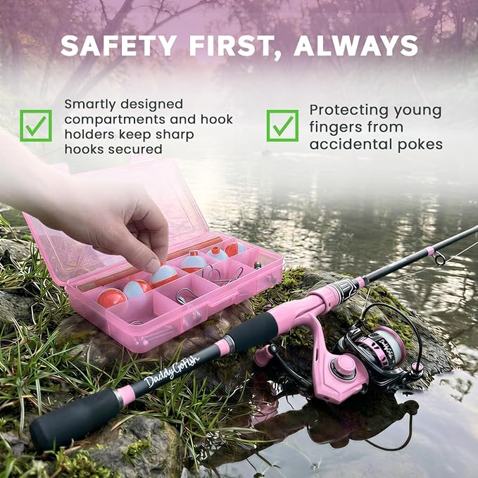 DaddyGoFish Spinning Fishing Rod and Reel Combo Set with Tackle Box | Kids Fishing Pole | Carbon Fiber Telescopic Fishing Rod Kit | Spinning Reel for Travel Saltwater Freshwater Fishing Gear Kit