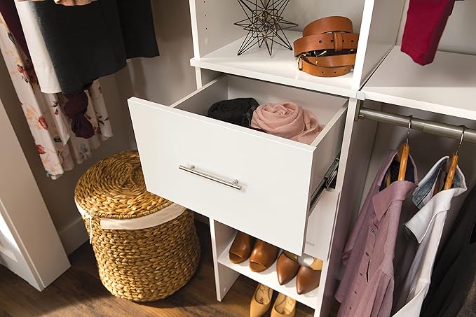 ClosetMaid SuiteSymphony Wood Closet Drawer, Add On Accessory, Modern Style, For Storage, Closet, Clothes, 16” x 10” Size for 16 in. Units, Pure White/Satin Nickel