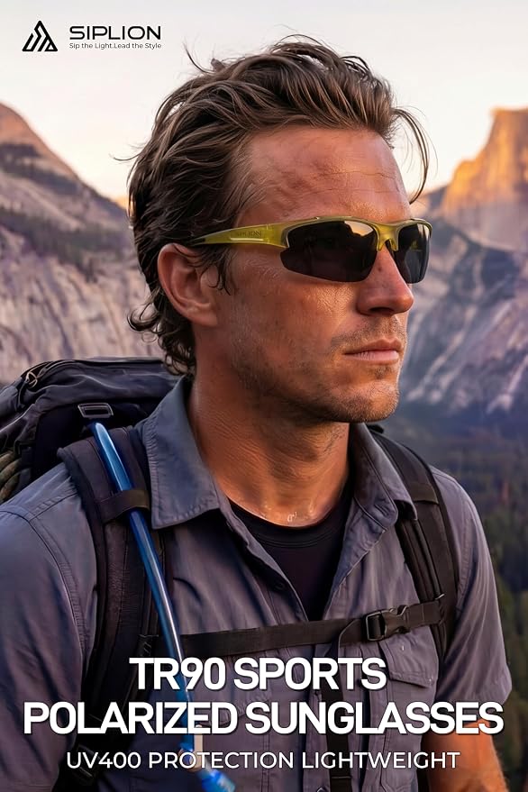 SIPLION Polarized Sunglasses Men Sports: UV400 Protection Anti-Slip Wrap-Around TR90 Frame for Driving Fishing Golf Running