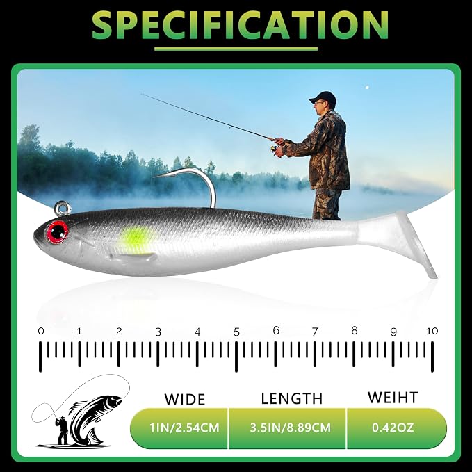 Soft Fishing Lures for Bass Fishing:Pre-Gigged Swim Baits for Saltwater or Freshwater.Soft Plastic Fishing Accessories.