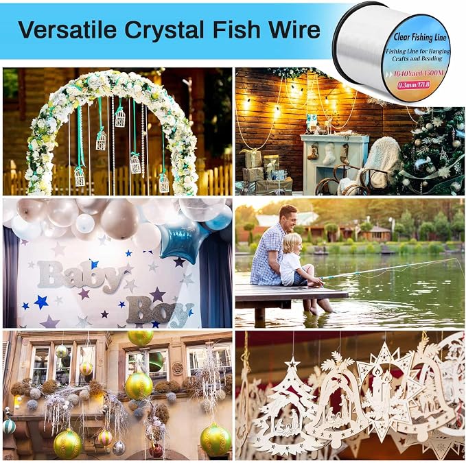 Strong Fishing Line Clear, Acejoz Fishing Wire 0.3mm, 0.45mm, 0.8mm Invisible Hanging Wire Nylon String Heavy Duty Monofilament Line for Hanging Decoration Balloon Garland Crafts