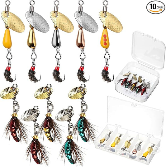 Skylety 10 Pieces Mini Fishing Lures Fishing Hard Baits Hooks Crankbaits Lures Baits Topwater for Freshwater Saltwater Trout Bass Perch with Box