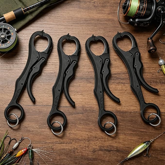 4Pcs Fish Gripper Fishing Lip Grabber Tool, Non-Puncture Replacement Clamp Grippers for Fishing Cull Tag - Tournament Bass Culling System Accessories, 4.7", Black