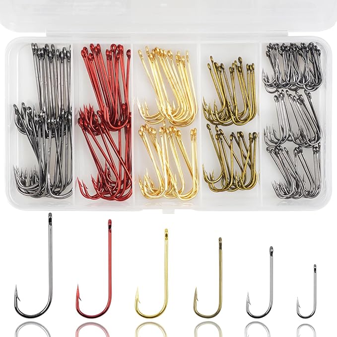 Crappie Panfish Fishing Hooks Aberdeen Hook Kit, 150pcs Aberdeen Fishing Hooks Long Shank Assorted Small Size Sharpened Live Bait Hook Set for Saltwater Freshwater Bass Catfish Trout Crappie Panfish