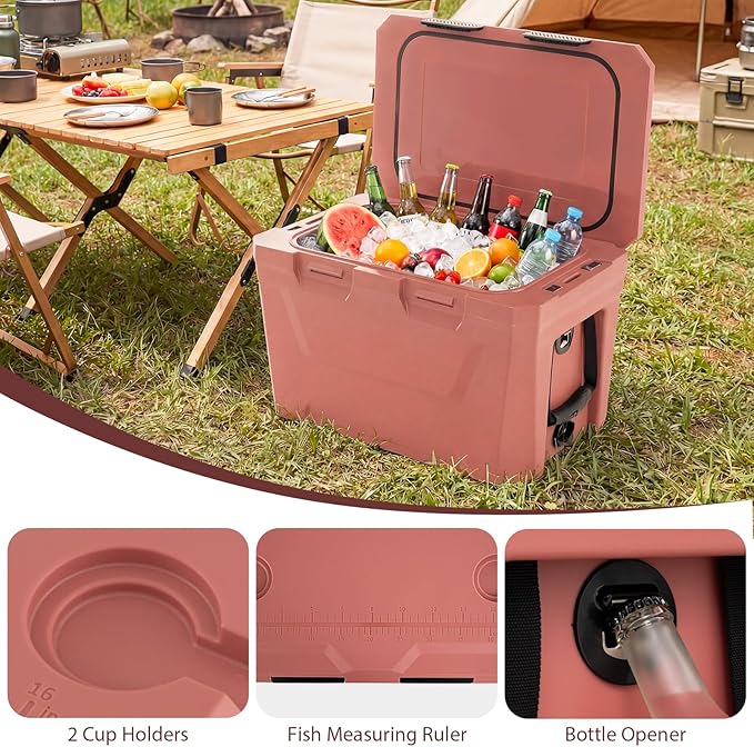 COSTWAY Insulated Portable Cooler, Hard Shell Ice Chest w/ 2 Cup Holders, Bottle Opener, Drain Plug, 3-Day Ice Retention, Outdoor Leak-Proof Dry Box for Beach, Camping, Fishing, Picnic