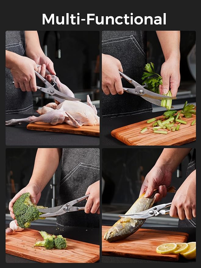 Full Steel Poultry Shears Heavy Duty, Professional Bone Cutting Scissors for Chicken, Meat, Turkey & Fish, Sharp & Durable Kitchen Shears, Dishwasher Safe