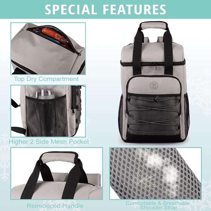 Cooler Backpack with Padded Top Handle, Lightweight Back Pack Coolers Insulated Leak Proof, Large Capacity Ice Chest for Women Men Beach Camping Picnic Fishing Hiking