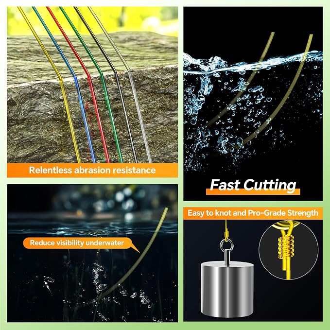 Pro Monofilament Fishing Line with Knot Instruction Cards for Multi Purpose Cost Effective, Strong Yet Thin Nylon String for Big Fishes, Tangle-Free & UV Resistant, 15/20/30/50/80LB