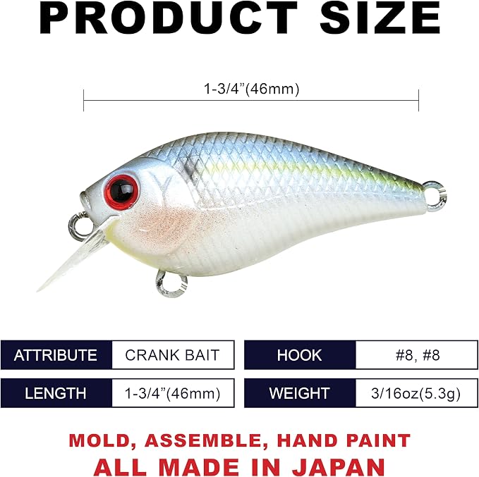 Lucky Craft LC 0.5 Squarebill Crankbait, Silent Fishing Lure for Bass Trout and Pike, Made in Japan, Freshwater Fishing Gear, Hard Bait Bass Lures