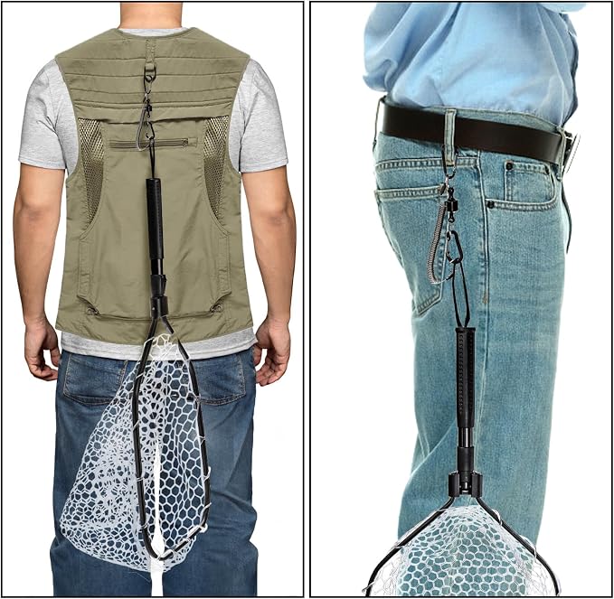DEAYOU Fly Fishing Landing Net, Soft Rubber Mesh Bass Trout Net with Collapsible Handle and Magnetic Release, Folding Catch and Release Net for Freshwater, Fly Fishing Gear Accessories