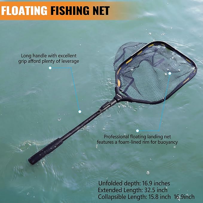 PLUSINNO Fishing Gear,Fishing Backpack with Floating Fishing Net,Tackle Boxes,Waterproof Fishing Tackle Bag,Fishing Gifts for Men