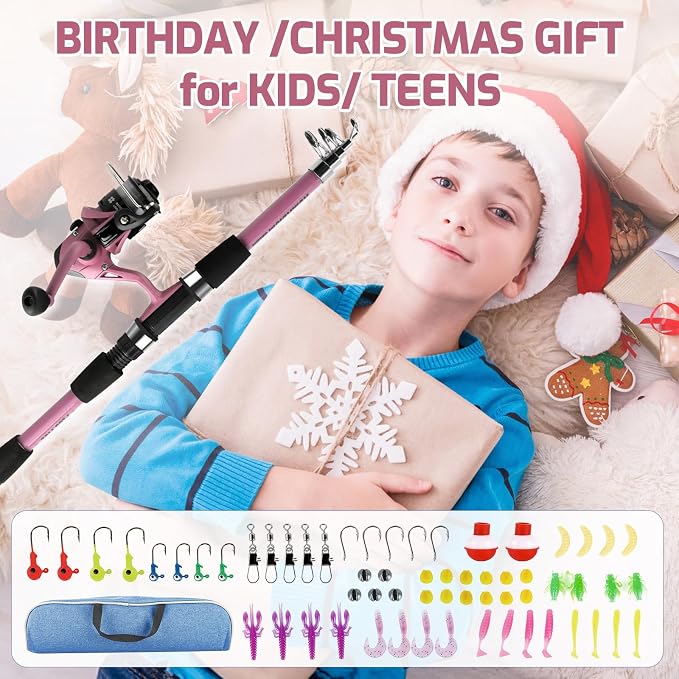Kids Fishing Pole Set, Portable Telescopic Fishing Rod and Reel Combo for for Boys Girls Youth Toddle Fishing Pole 【Ambidextrous】