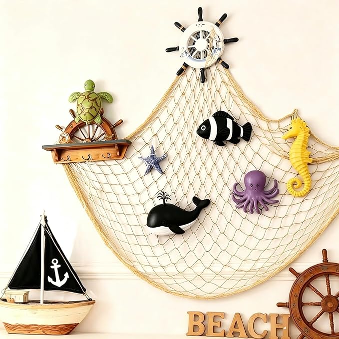 2 Pack Decorative Fishing Net, 80x40 Inch Large Yellow Wall Photo Hanging Fishnet, Cotton Fish Net for Nautical Mermaid Pirate Ocean Hawaii Beach Under The Sea Themed Party Decorations