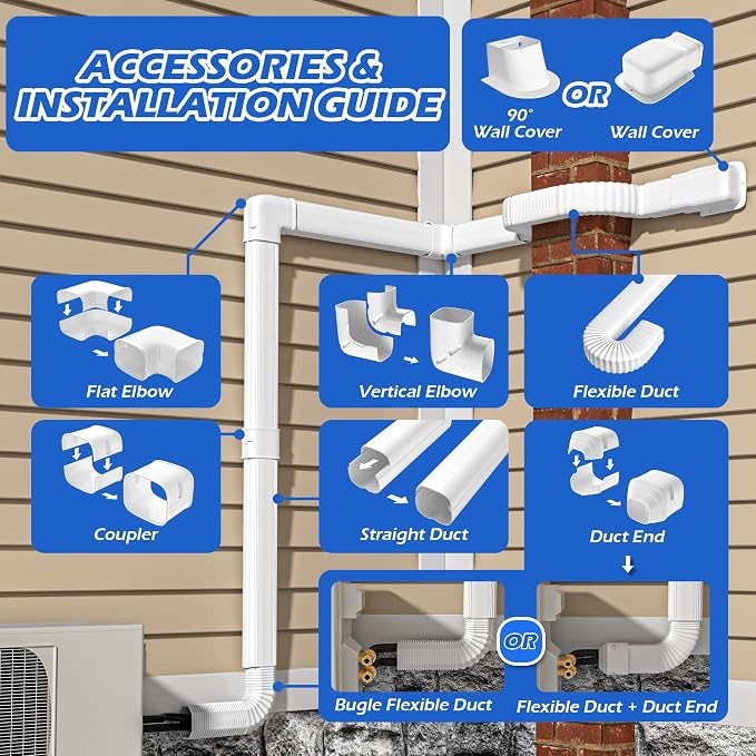 3'' 17 Ft [Quick Installation] PVC Decorative Line Cover Kit for Ductless Mini Split Air Conditioners, Central AC and Heat Pump Systems