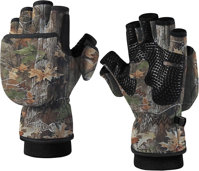Riverruns Winter Fishing Gloves Convertible Mittens and Fingerless Gloves for Men Women, Ideal for Ice Fishing, Photography, Hunting, Outdoor Use