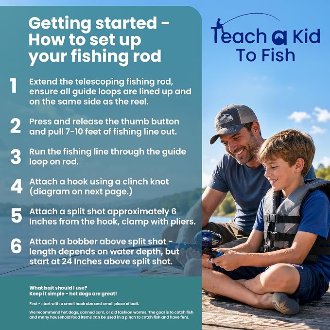 Kids Fishing Pole and Tackle Box Kit - Complete Fishing Kit for Beginners with Rod, Reel, Net & Fish Hook Remover Pliers and Carry Bag, Hands-Free Experience for Boys & Girls