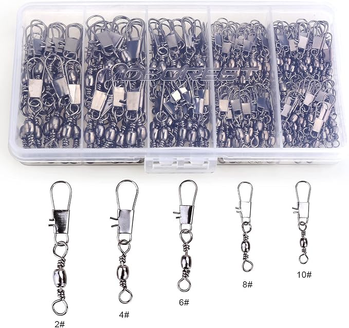 200PCS Barrel Snap Swivel Fishing Accessories, Premium Fishing Gear Equipment with Ball Bearing Swivels Snaps Connector for Quick Connect Fishing Lures