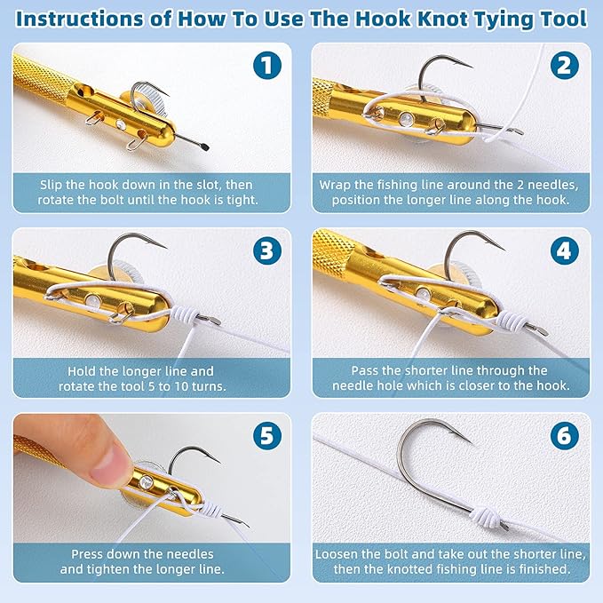 Sumind 6 Pcs Fishing Knot Tying Tool Set Tying Tools and U-Shaped Scissors Practical Manual Fishing Line Hook Tie Knotting Tyers Portable Tie Supplies