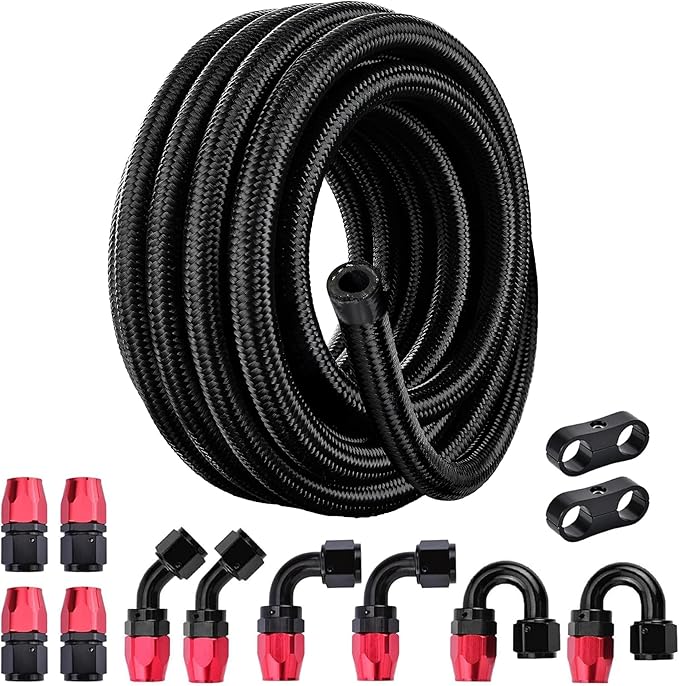 EVIL ENERGY 6AN Fuel Line Kit, 6AN Nylon Braided Fuel Line Hose Fitting Kit CPE 20FT Black&Red
