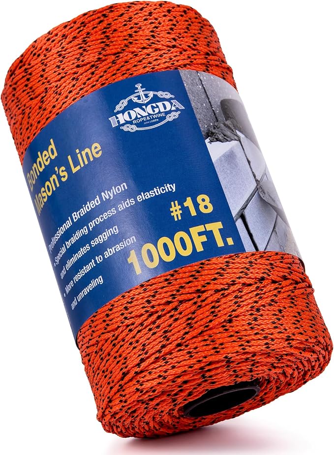 HONGDA Professional Masonry String Lines, 1000 Feet #18 Bonded Braided Nylon Mason Line, Durable and Versatile String for Masonry, Construction, Gardening, and DIY Projects, Fluorescent Orang