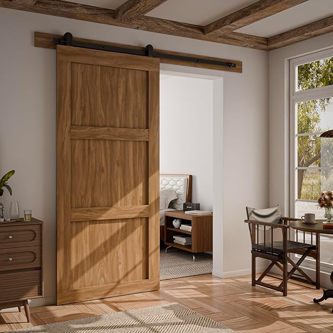 CCJH 4FT Sliding Barn Door Hardware Kit, Heavy Duty, Smoothly and Silently, Easy to Install, Fit 24" Width Single Door Panel, T-Shaped Style Black