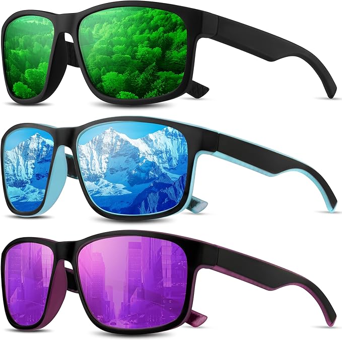 Square Polarized Sunglasses for Men and Women, Mens Sunglasses UV Protection with Lightweight Frame Sun Glasses