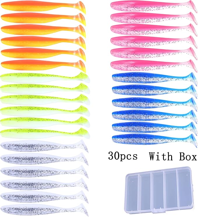 Paddle Tail Swimbaits,Soft Plastic Fishing Lures Swim Baits for Bass Fishing,30/50pcs with Box,Soft Plastic Swimbaits for Bass Trout Crappie Lures Kit for Saltwater Freshwater