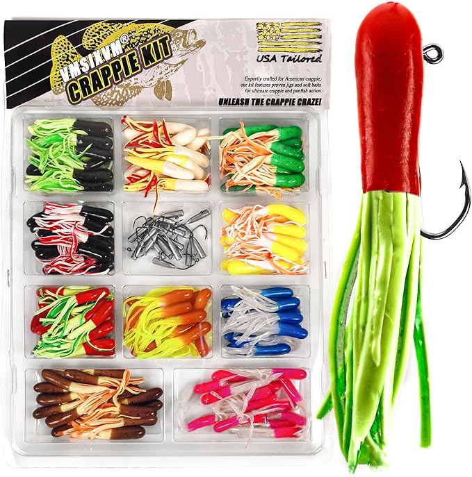 165 Pcs Tube Lures Crappie Lures with Jig Heads Soft Plastic Baits for Bass Fishing, Tube Worms Jigs Hooks Rigs Swimbait for Freshwater Saltwater